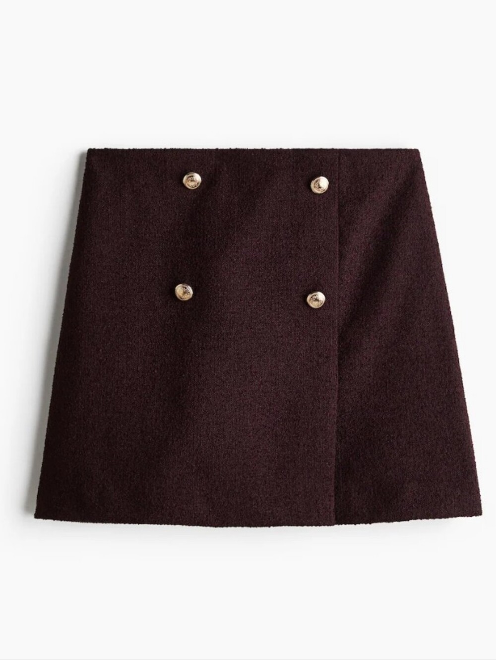 H&M Women’s burgundy Terry A-Line Mini Skirt Button Accent Lined High Rise Sz 6